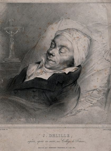 Litografia de Jacques Delille després de la seva mort al Collège de France, a París Litografia de Jacques Delille després de la seva mort al Collège de France, a París
