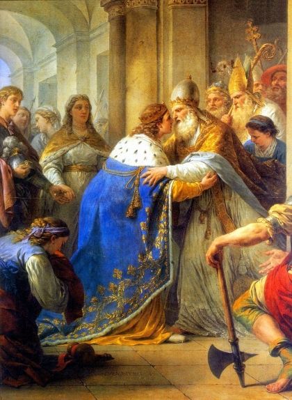Trobada de Lluís IX de França amb Innocenci IV a Lió el 1248. Quadre de Louis-Jean-François Lagrenée Trobada de Lluís IX de França amb Innocenci IV a Lió el 1248. Quadre de Louis-Jean-François Lagrenée