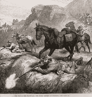Il·lustració 'El mètode de lluita dels bòers' publicada al setmanari anglès 'The Illustrated Londo News' el 1881 Il·lustració 'El mètode de lluita dels bòers' publicada al setmanari anglès 'The Illustrated Londo News' el 1881