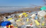 Ampolles de plàstic a una platja de la costa oest de França Ampolles de plàstic a una platja de la costa oest de França