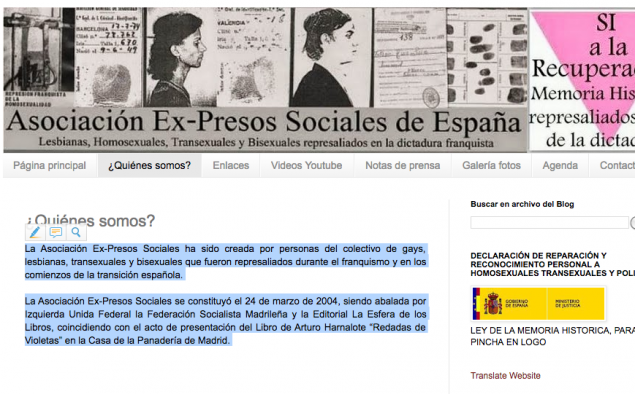 Captura de la página web de la asociación Ex-Presos sociales de España