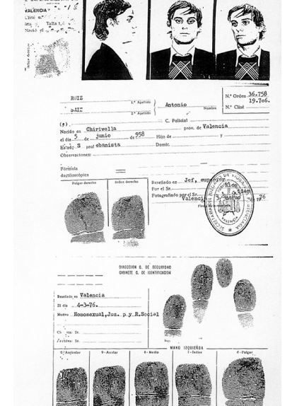 Fitxa de l'expedient policial d'Antoni Ruiz Fitxa de l'expedient policial d'Antoni Ruiz