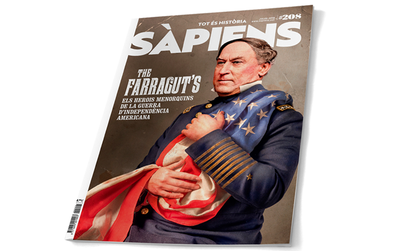 Portada del número 208 del SÀPIENS (juliol 2019), amb el fotomuntatge de David G. Farragut