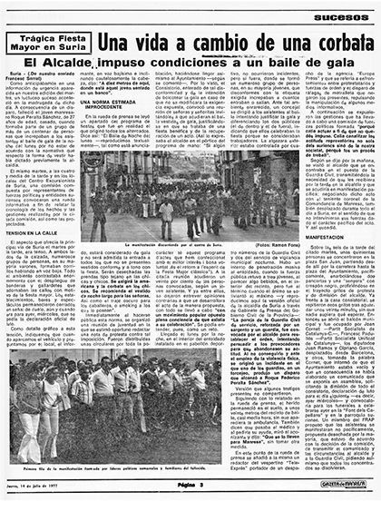 Notícia sobre la mort de Roque Peralta Notícia sobre la mort de Roque Peralta