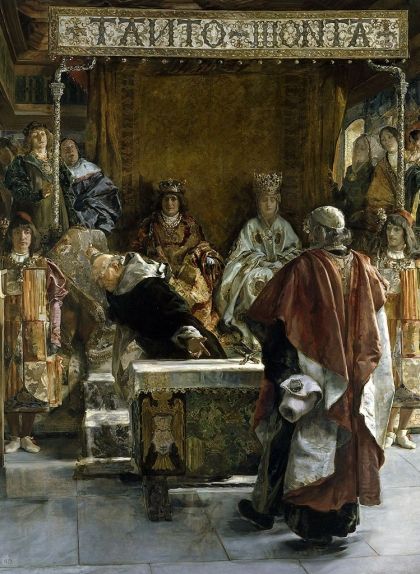 Quadre 'Expulsió dels jueus d'Espanya' (1492), que representa Tomás de Torquemada instant els Reis Catòlics a expulsar els jueus dels seus regnes Quadre 'Expulsió dels jueus d'Espanya' (1492), que representa Tomás de Torquemada instant els Reis Catòlics a expulsar els jueus dels seus regnes