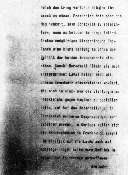 Segona pàgina del telegrama que Ribbentrop va adreçar a l'ambaixador alemany a Madrid Segona pàgina del telegrama que Ribbentrop va adreçar a l'ambaixador alemany a Madrid