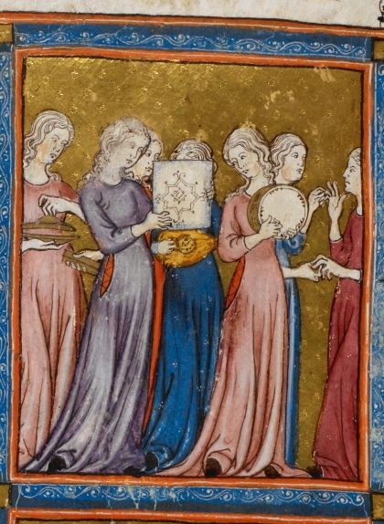 Il·lustració inclosa al manuscrit 'Hagadà Daurada de Barcelona, del 1320, en què es veuen Míriam i les dones jueves celebrant haver creuat el mar Roig Il·lustració inclosa al manuscrit 'Hagadà Daurada de Barcelona, del 1320, en què es veuen Míriam i les dones jueves celebrant haver creuat el mar Roig