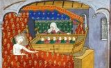 Miniatura del manuscrit 'Talbot Shrewsbury Book' (segle XV) en què es mostra una mare al llit amb nou nens a dins d'un bressol Miniatura del manuscrit 'Talbot Shrewsbury Book' (segle XV) en què es mostra una mare al llit amb nou nens a dins d'un bressol