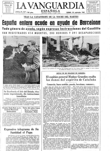 Portada de 'La Vanguardia' del 28 de setembre del 1962
