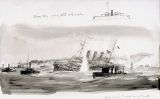 Esbós de l'enfonsament del transatlàntic 'Justícia', afonat per un model U-64 el 20 de juliol del 1918 Esbós de l'enfonsament del transatlàntic 'Justícia', afonat per un model U-64 el 20 de juliol del 1918