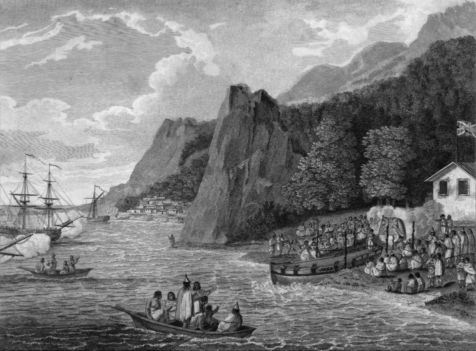 Desembarcament a l'illa de Nootka, a la costa sud-occidental de l'illa de Vancouver, a la Colúmbia Britànica del Canadà