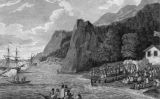 Desembarcament a l'illa de Nootka, a la costa sud-occidental de l'illa de Vancouver, a la Colúmbia Britànica del Canadà