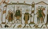 Escena del tapís de Bayeux en què es veu la coronació de Harold Godwinson Escena del tapís de Bayeux en què es veu la coronació de Harold Godwinson