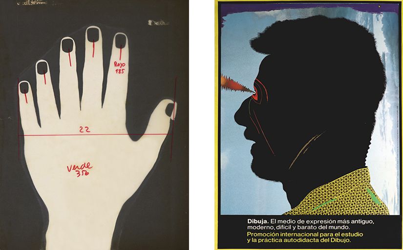 Bossa de Vinçon (esquerra) i cartell 'Dibuixa', d'America Sanchez