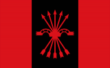 Bandera de la Falange Española de las JONS, amb el jou i les fletxes com a element central Bandera de la Falange Española de las JONS, amb el jou i les fletxes com a element central
