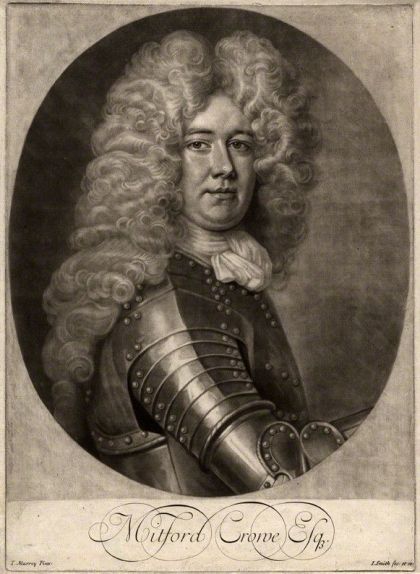 Mitford Crowe, en un gravat de 1703 fet per John Smith Mitford Crowe, en un gravat de 1703 fet per John Smith