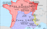 Mapa de les zones franceses ocupades durant la Segona Guerra Mundial fins al novembre de 1942 Mapa de les zones franceses ocupades durant la Segona Guerra Mundial fins al novembre de 1942