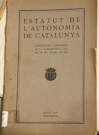 El 'Projecte d'Estatut d'Autonomia de Catalunya' de 1919, elaborat després del plebiscit de l'any anterior El 'Projecte d'Estatut d'Autonomia de Catalunya' de 1919, elaborat després del plebiscit de l'any anterior