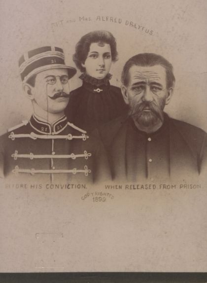Retrat d'Alfred Dreyfus i la seva dona, on es mostra l'abans i el després de l'empresonament del capità francès Retrat d'Alfred Dreyfus i la seva dona, on es mostra l'abans i el després de l'empresonament del capità francès
