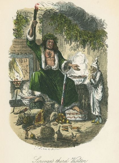 L'espectre del Nadal del present, il·lustració de John Leech per a la primera edició de 'Canço de Nadal' (1843) L'espectre del Nadal del present, il·lustració de John Leech per a la primera edició de 'Canço de Nadal' (1843)