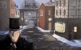 Il·lustració del passatge de 'Cançó de Nadal' que mostra Ebenezer Scrooge després de passar per davant de gent cantant nadales Il·lustració del passatge de 'Cançó de Nadal' que mostra Ebenezer Scrooge després de passar per davant de gent cantant nadales