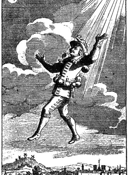 Il·lustració de 1708 del segon volum de l'obra de Cyrano de Bergerac, 'Els estats i imperis de la Lluna’ Il·lustració de 1708 del segon volum de l'obra de Cyrano de Bergerac, 'Els estats i imperis de la Lluna’
