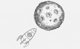 Il·lustració d'un coet arribant a la Lluna