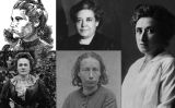 D'esquerra a dreta i de dalt a baix, 'Isabel cinc hores', Teresa Claramunt, Rosa Luxemburg, Clara Zetkin i Louise Michel