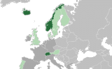 En verd fosc, els membres actuals de l'AELC, i, en verd clar, els que en formaven part però ara pertanyen a la UE