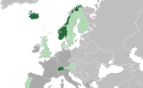 En verd fosc, els membres actuals de l'AELC, i, en verd clar, els que en formaven part però ara pertanyen a la UE En verd fosc, els membres actuals de l'AELC, i, en verd clar, els que en formaven part però ara pertanyen a la UE