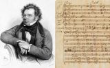 Retrat anònim de Schubert i fragment d'una de les seves obres
