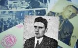 Fotografia de Hans Hellermann (en blanc i negre), a sobre de documents sobre el partit nazi a Catalunya