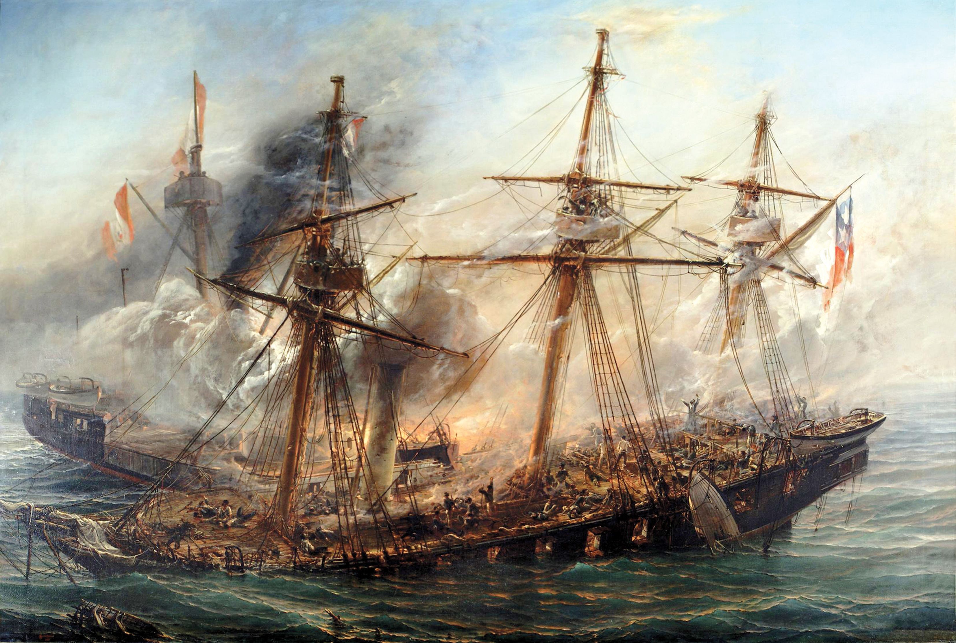 Retrat de la batalla d'Iquique del 21 de maig de 1879, de Thomas Somerscales