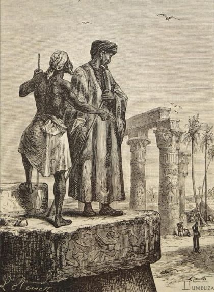 Ibn Battuta i el seu guia a egipte (il·lustració de Léon Benett publicada el 1878)